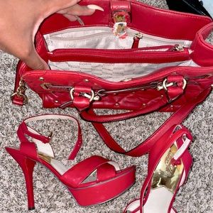 Michael Kors red handbag and heels